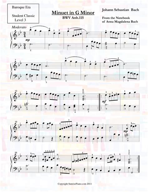 minuet in g minor sheet music|klavier suite in g minor.